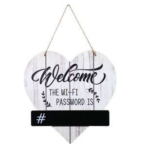 NWT  Wifi Password Heart Shaped White & Black Welcome Wall Decor Sign